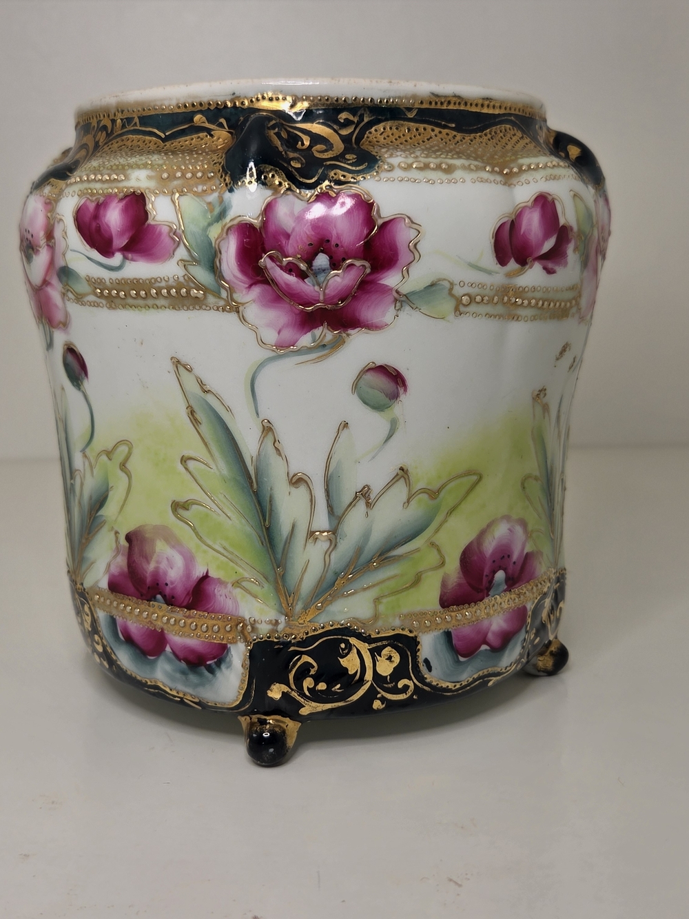Antique 1891 Morimura Nippon Footed Planter Vase Pre-Nippon Maple Leaf